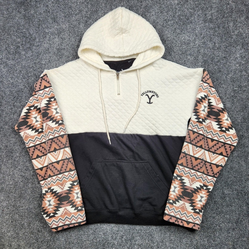 Yellowstone Dutton Hoodie Sweatshirt Mens Large‎ Aztec 1/4 Zip Fleece Western